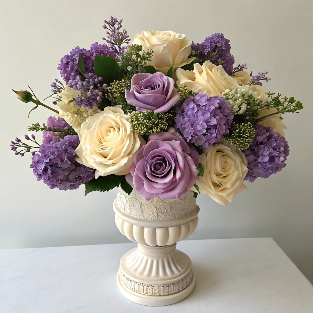 Lavender and cream floral arrangement